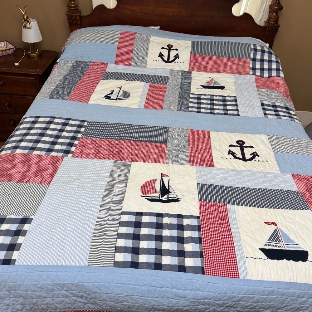 Pottery Barn Kids Nautical Patchwork Quilt - Red, Blue, White